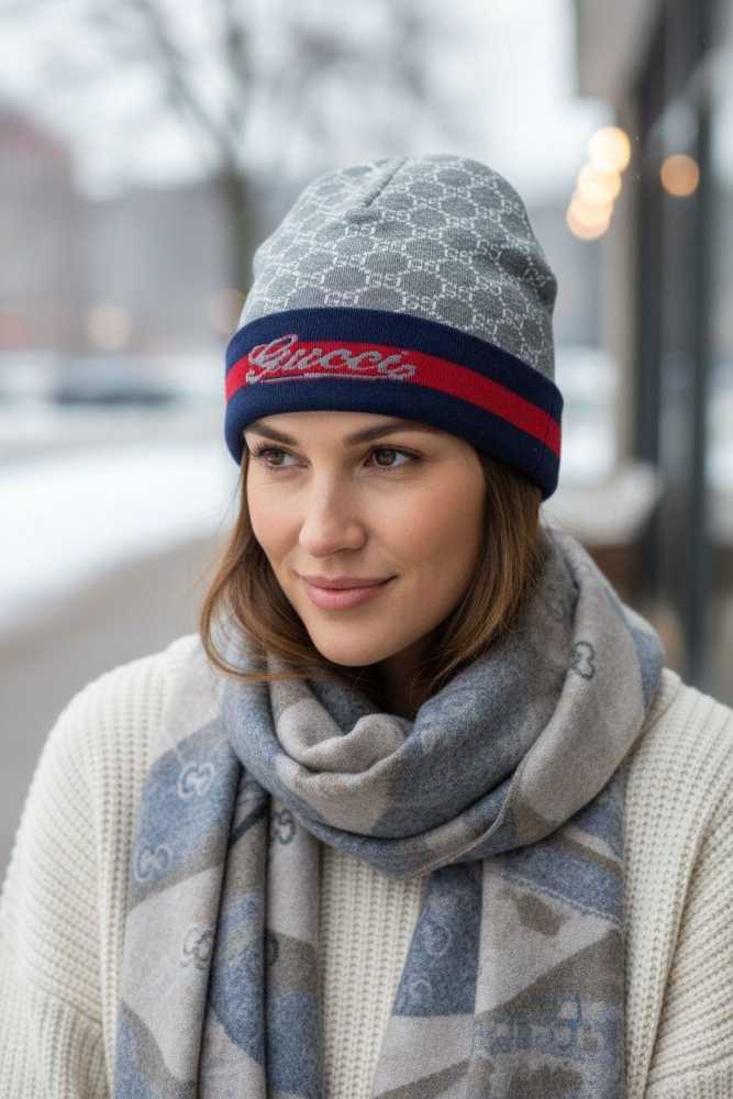 Gucci Monogram Grey Premium Edition Cashmere Beanie