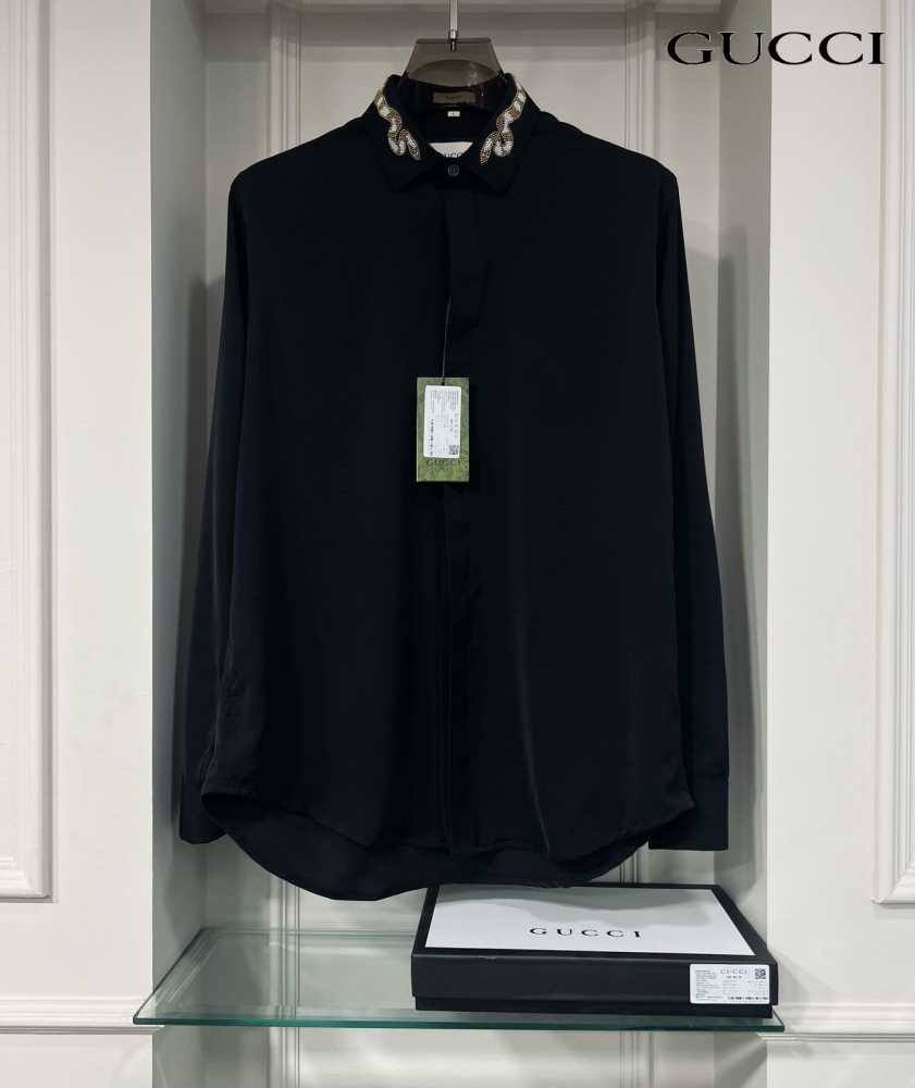 Gucci GG Embroidery Black Premium Quality Cotton Shirt