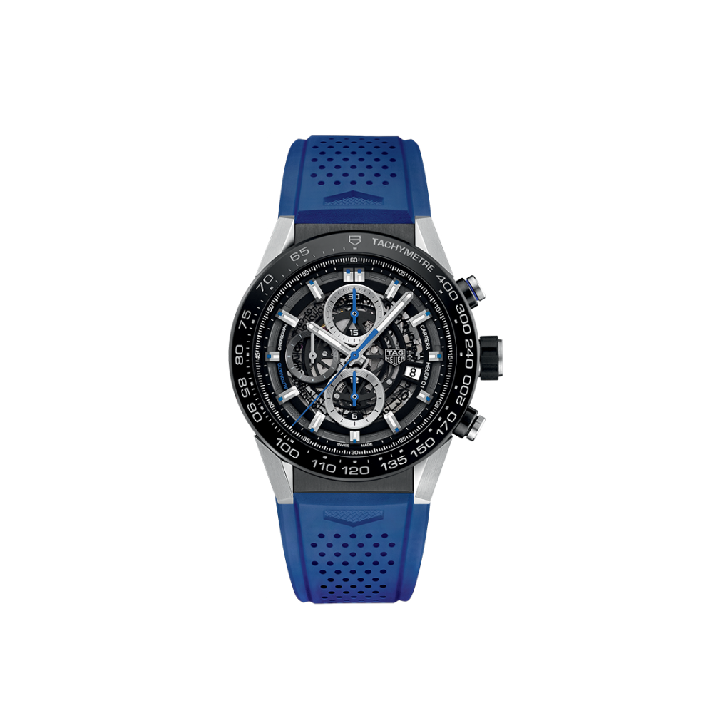 TAG Heuer Carrera Calibre Heuer 01 Chronograph, Blue Rubber Strap Watch CAR2A1T.FT6052