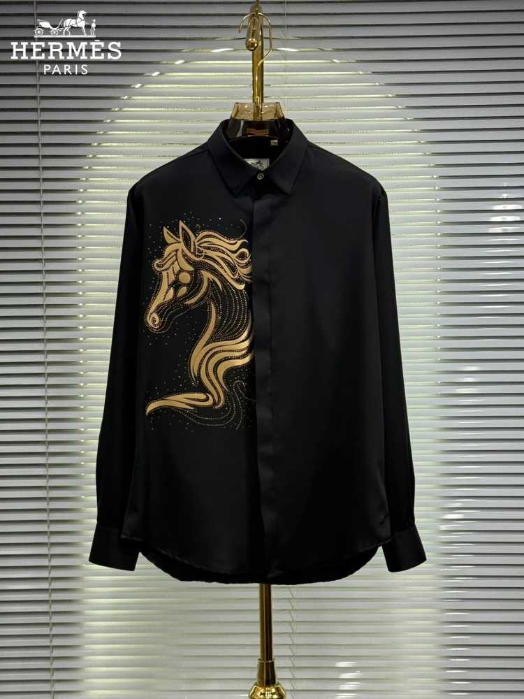 Hermès Embroidery Horse Logo Black Premium Shirt