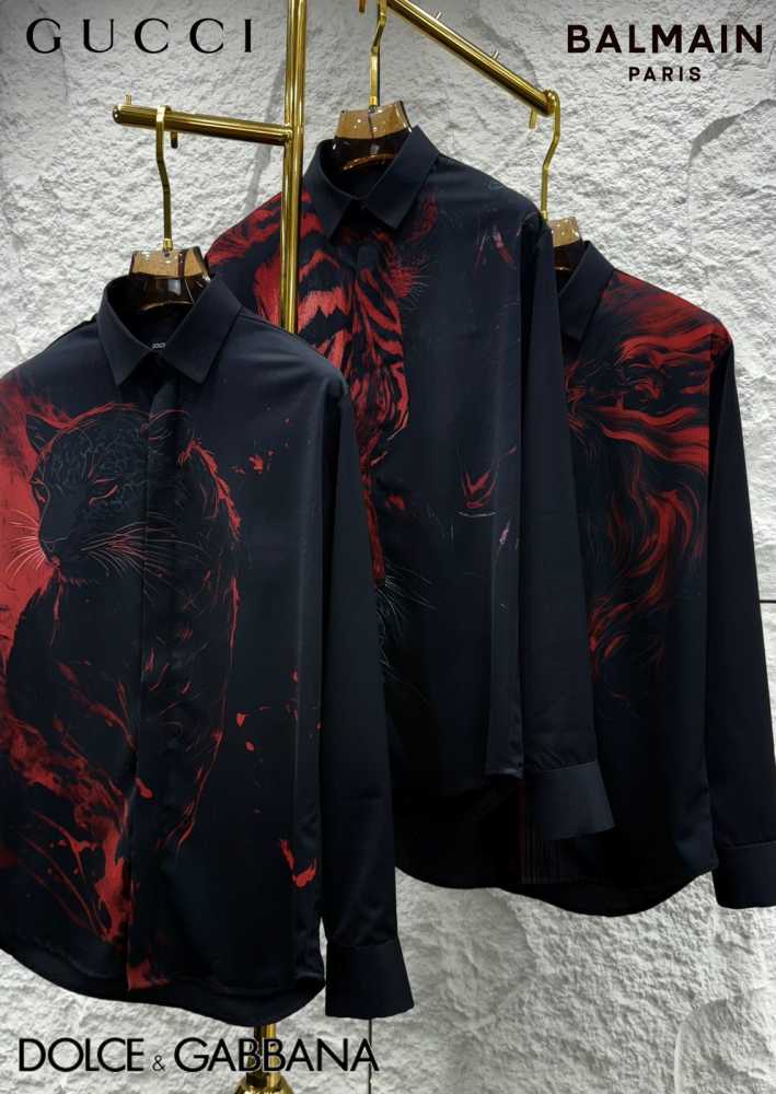 Gucci Lion Print Blue Premium Quality Cotton Shirt