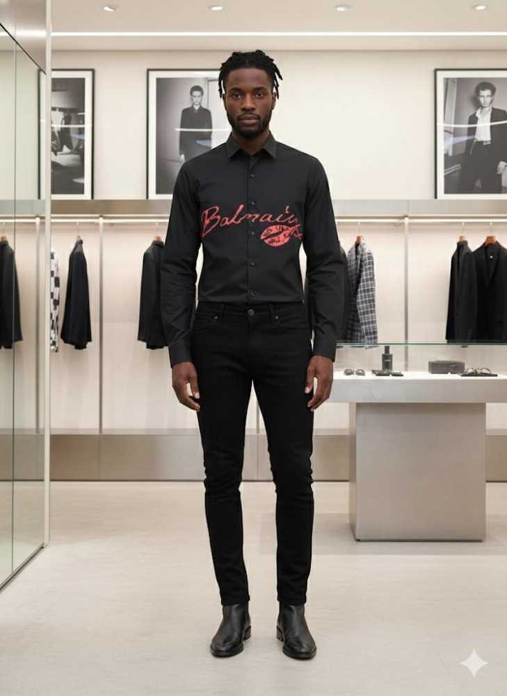 Balmain Embroidered Black Premium Cotton Shirt