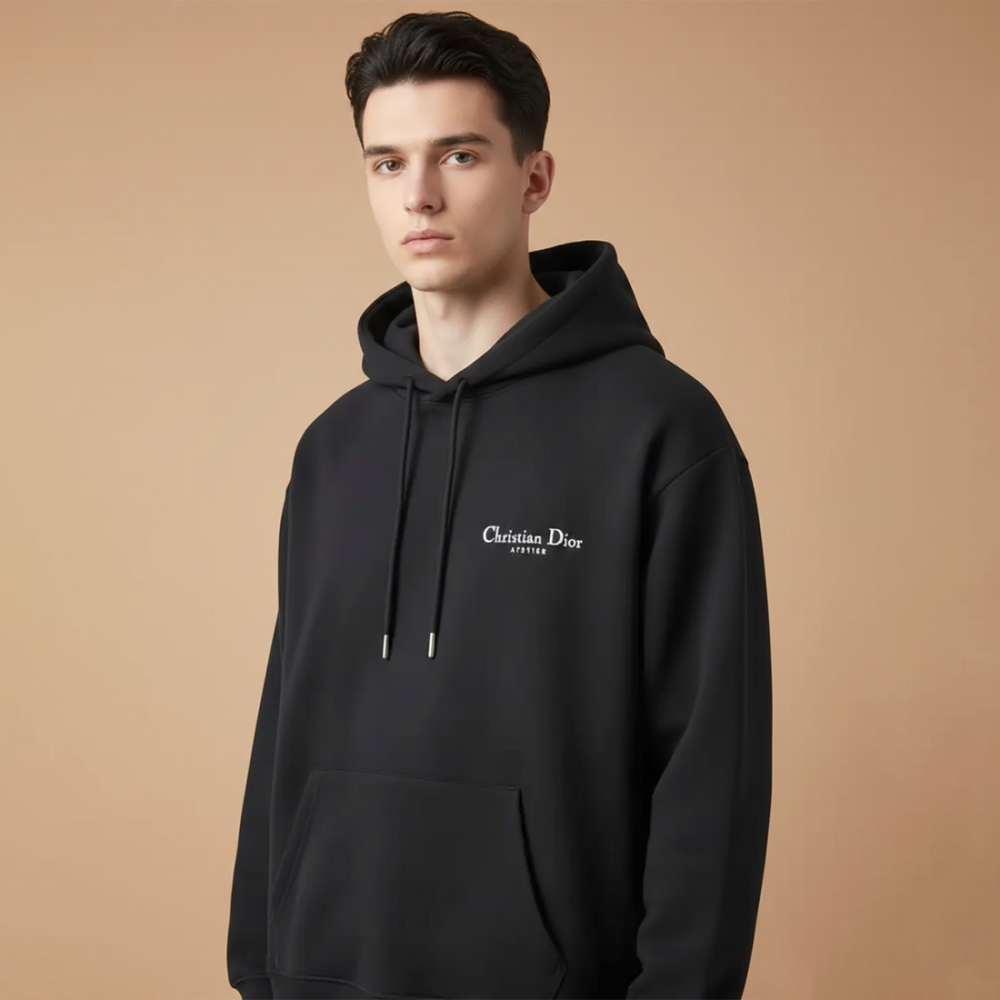 Christian Dior Black Embroidery Logo Premium Quality Hoodie