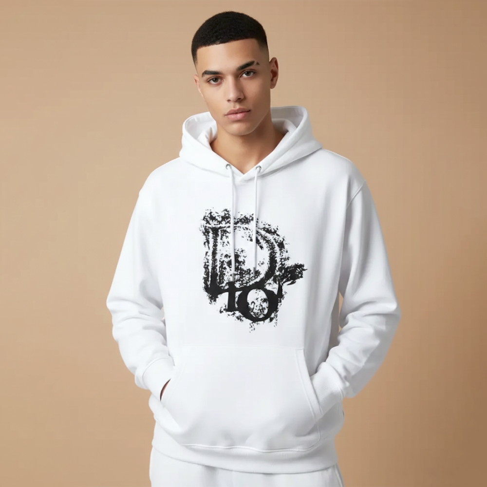 Dior White Embroidery Logo Premium Quality Hoodie