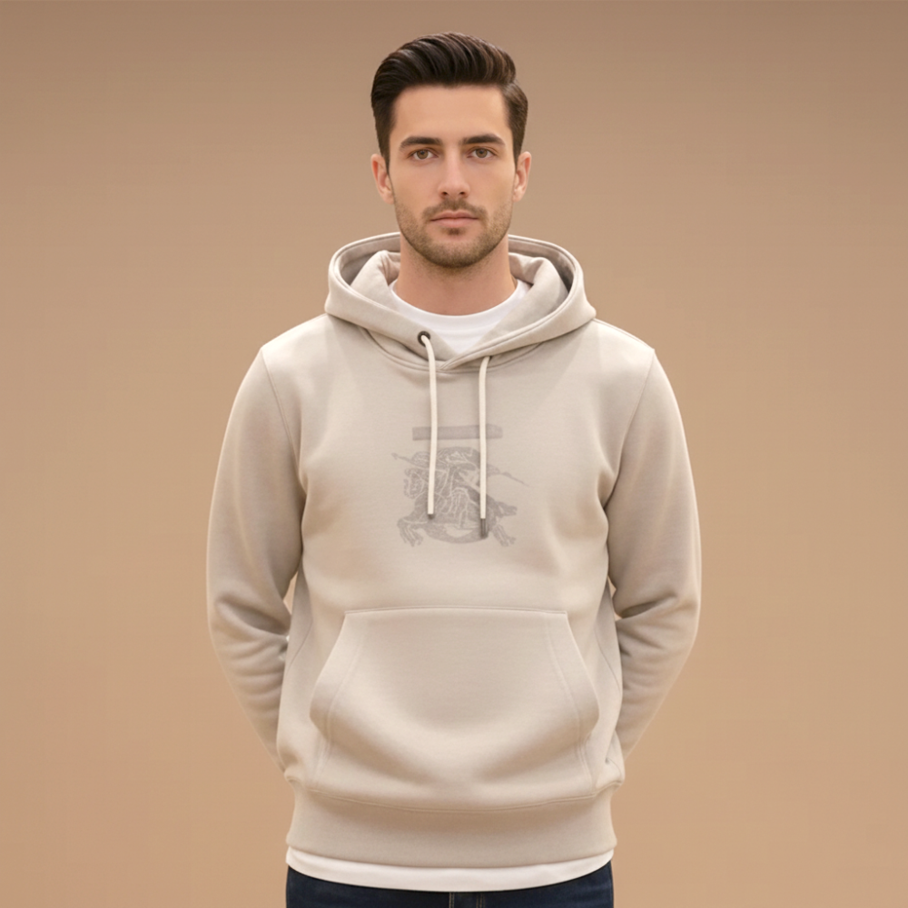 Burberry Cream Embroidery Logo Hoodie-thumb-0