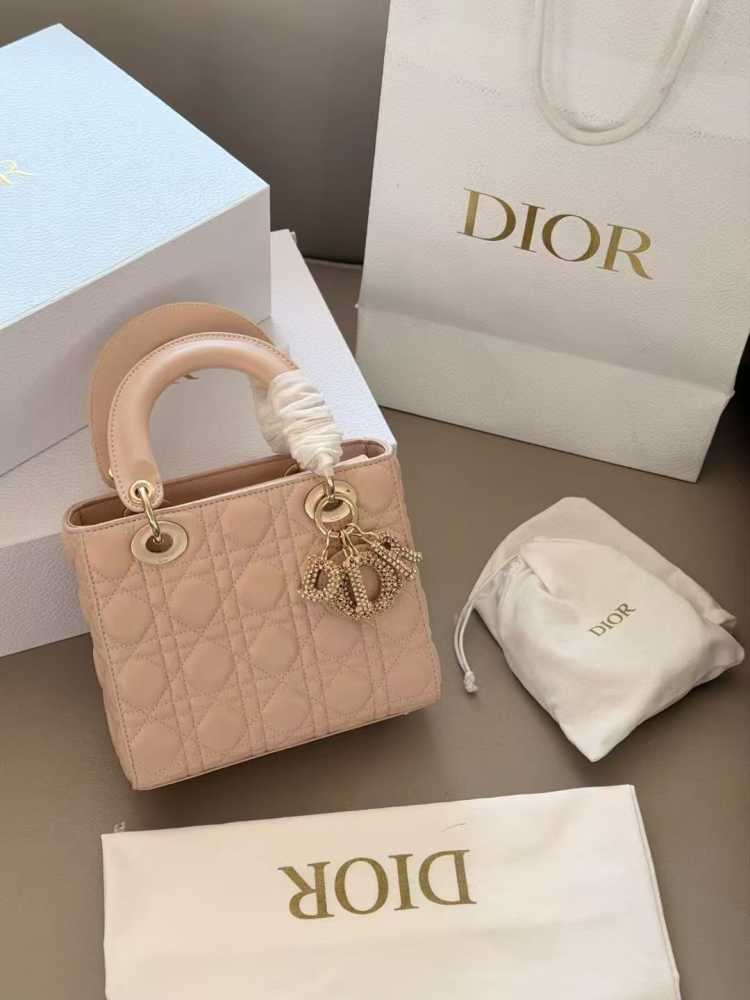 Lady Dior Signature Pink Studded Logo Handbag