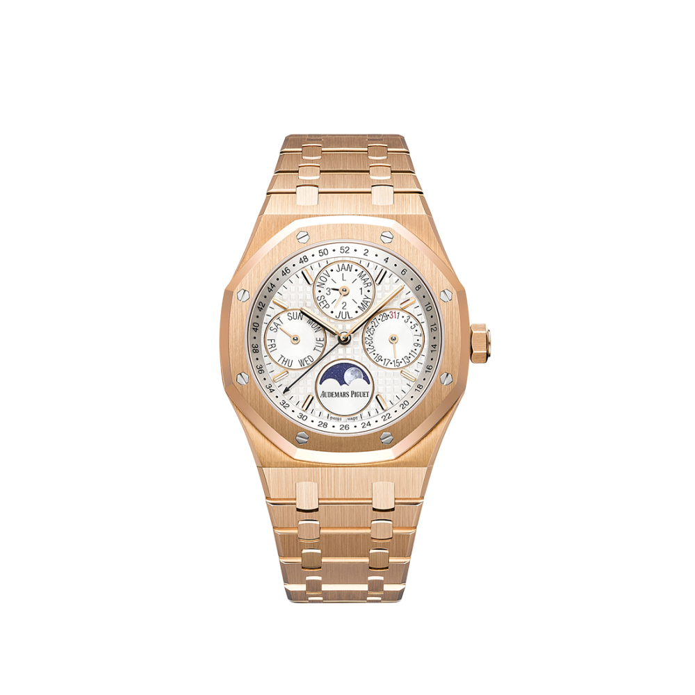 Audemars Piguet Royal Oak Perpetual Calendar 18ct Rose Gold Silver Dial Watch 26574OR.OO.1220OR.01