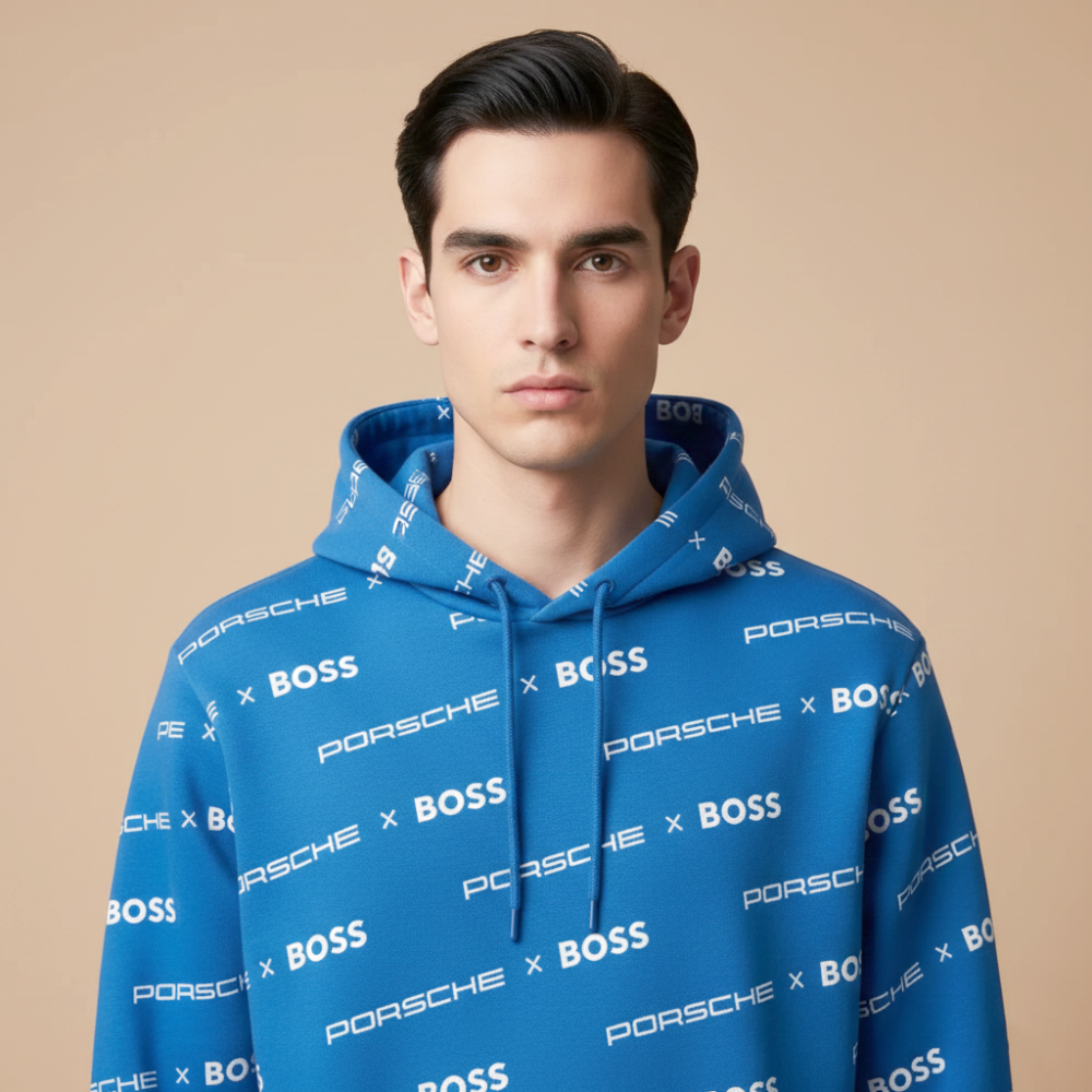 Boss x Porsche Blue Cotton Blend Hoodie-thumb-1