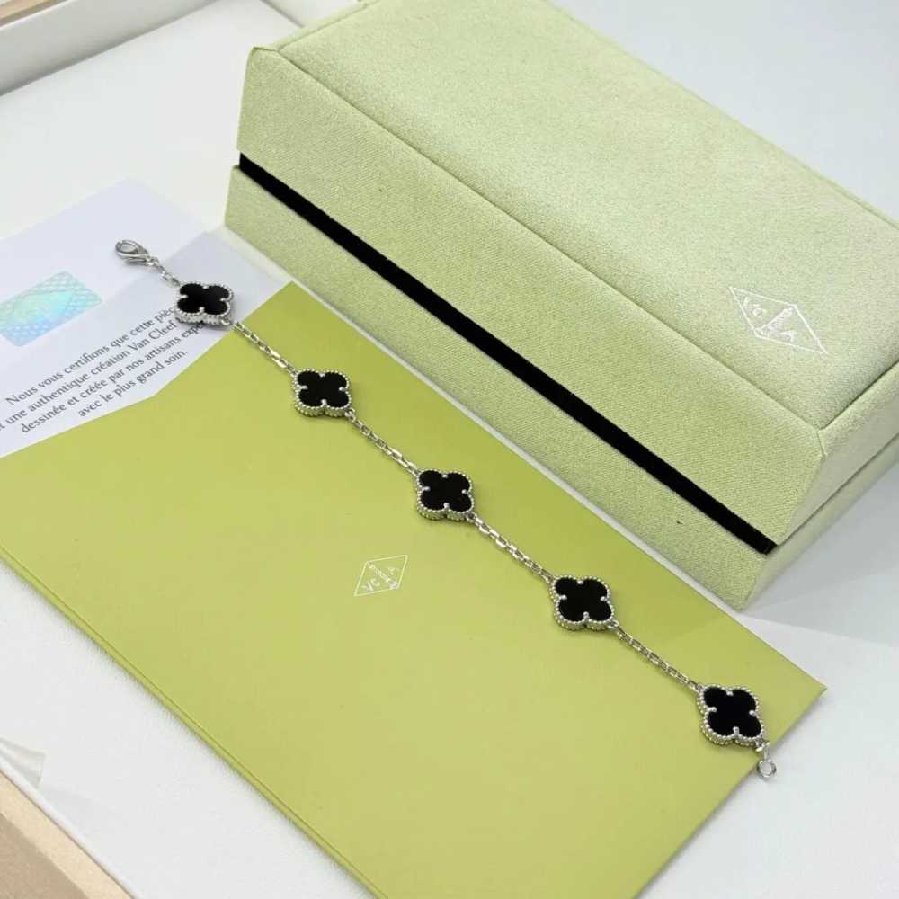 Van Cleef Alhambra Black Stone Clover Gold Color Bracelet-thumb-0