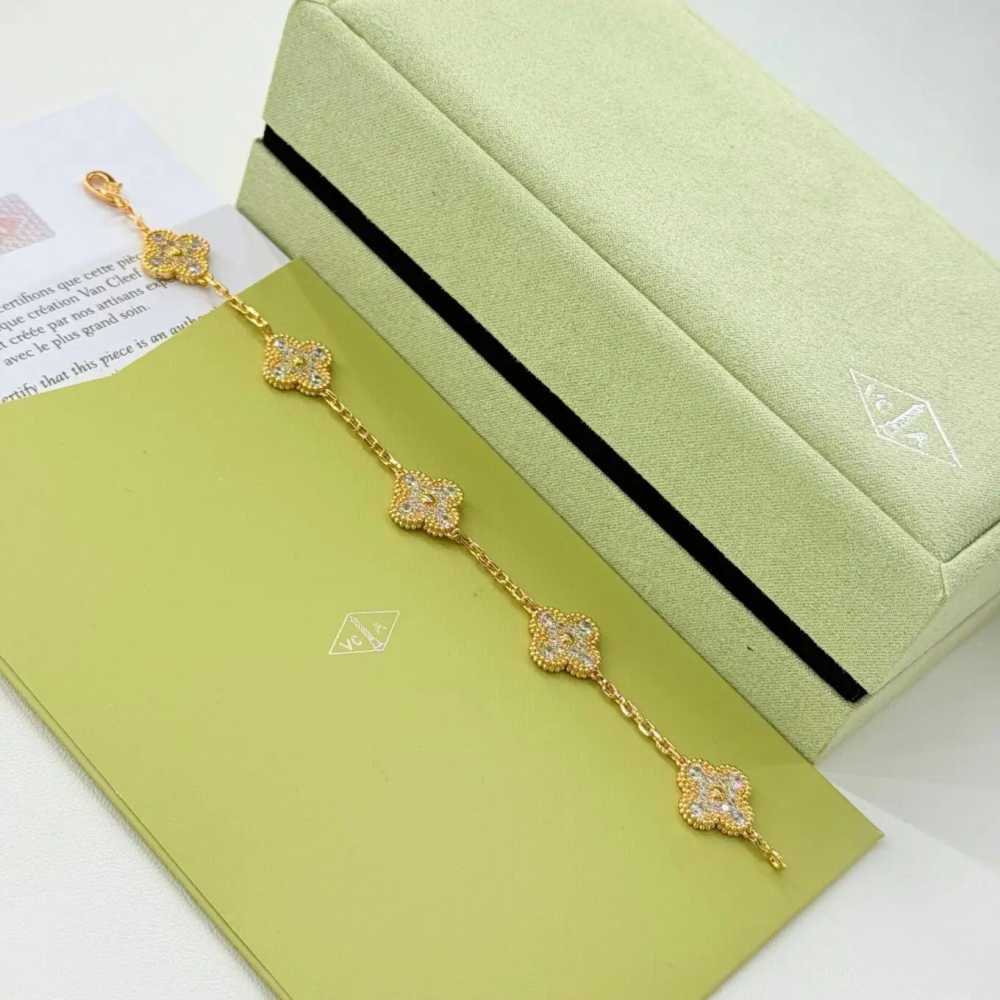 Van Cleef Alhambra Silver Stone Clover Gold Color Bracelet