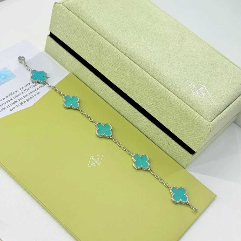 Van Cleef Alhambra Blue Stone Clover Gold Color Bracelet