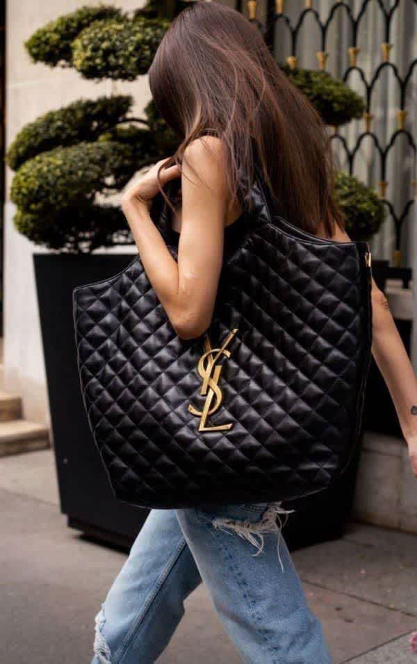 Saint Laurent Black Quilted Leather Maxi Icare Shopping Tote Bag-1