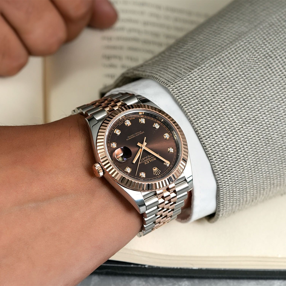 Rolex Datejust in Everose Rolesor 18k Rose Gold, Diamond Bezel, Brown Dial Watch 126331-4