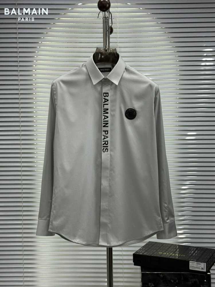 Balmain Embroidered Grey Premium Cotton Shirt