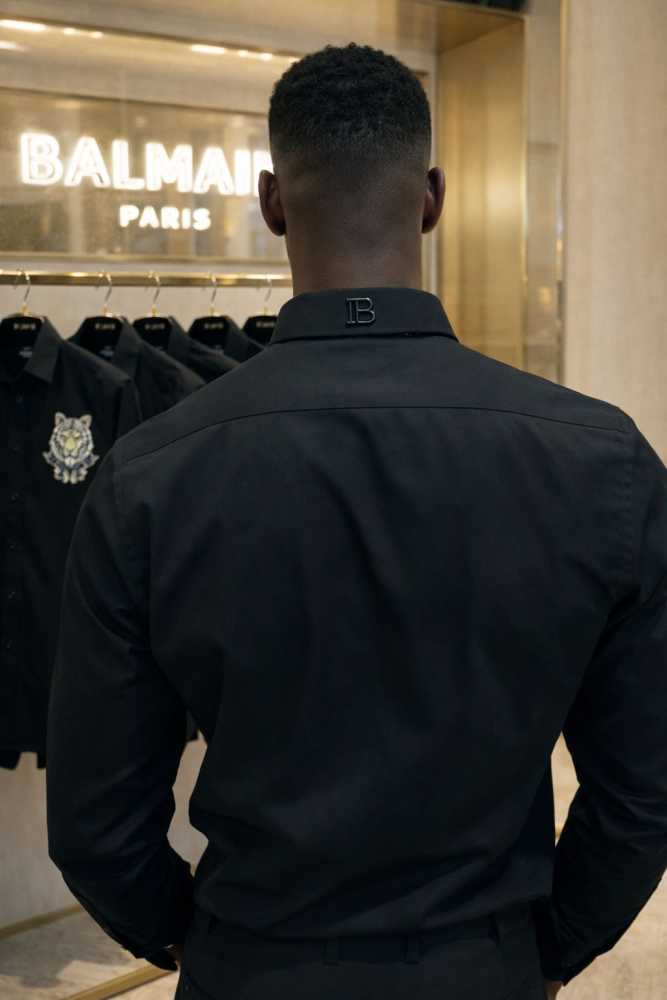 Balmain Embroidered Black Premium Cotton Shirt-1