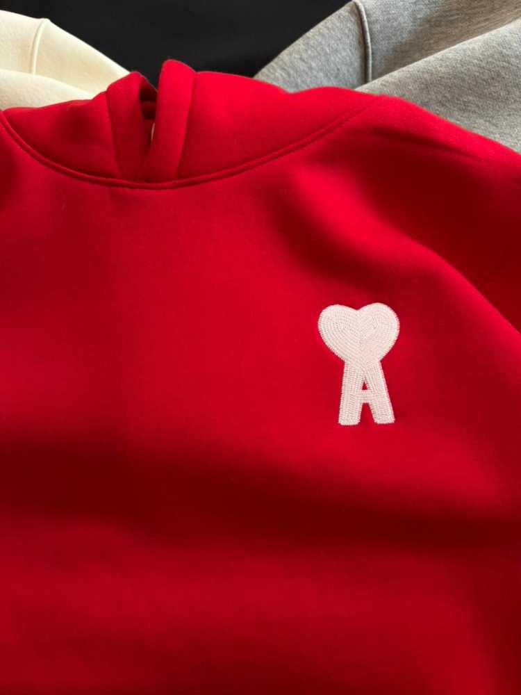 Ami Red Embroidery Logo Hoodie
