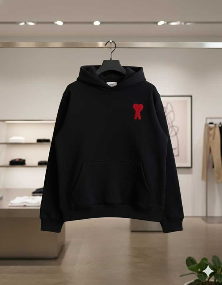 Ami Black Embroidery Logo Hoodie-thumb-1