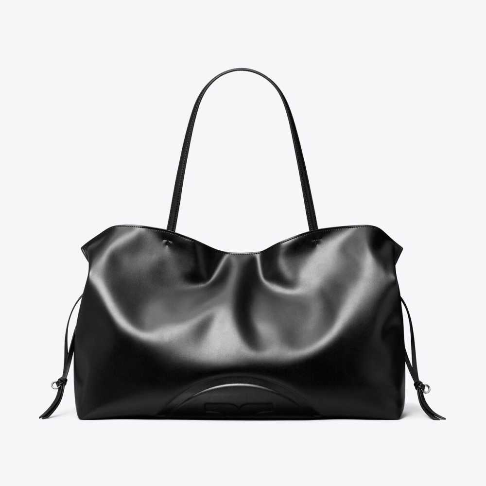 Tory Burch Ella natuura Leatherite Black Hobo Bag