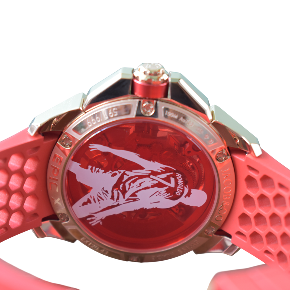 Jacob & Co. Epic X CR7 "Heart of CR7" Edition Skeletonized Dial Rubber Strap Watch EX120.43.AE.AA.A-2