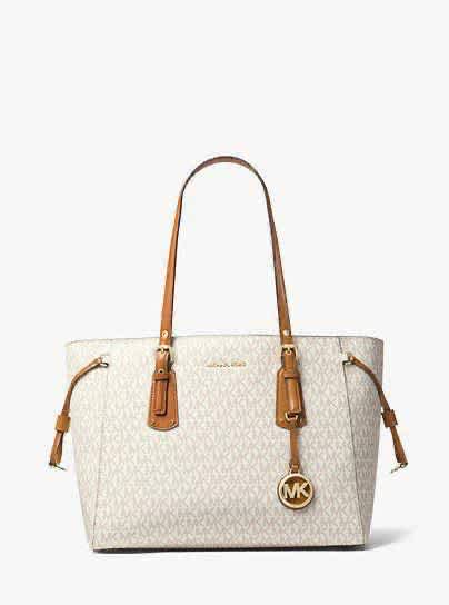 Michael Kors Voyager Medium Logo White Tote Bag-thumb-0