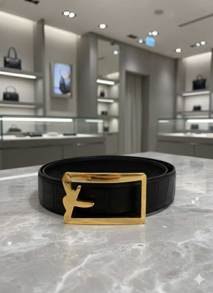 Salvatore Ferragamo Golden & Black Premium Quality Leather Belt