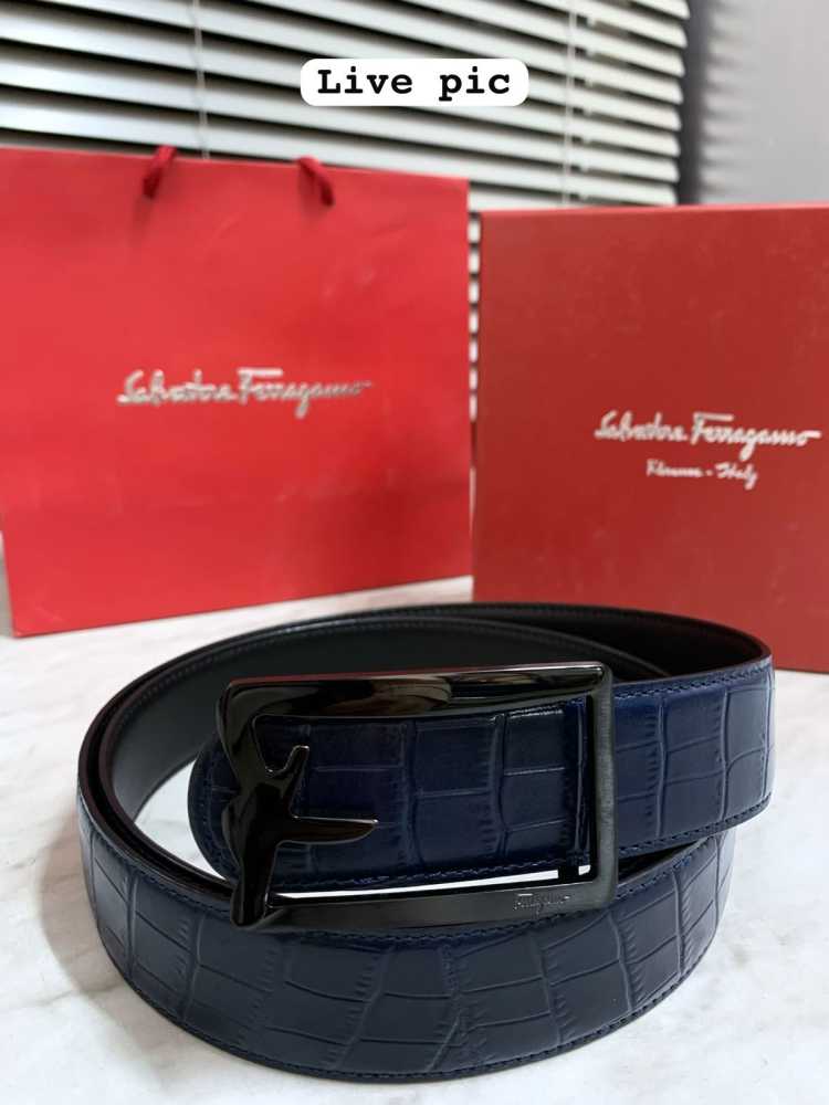 Salvatore Ferragamo Silver/blue Premium Quality Leather Belt