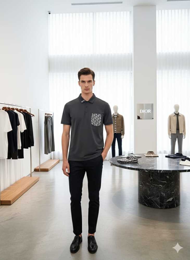 Dior Grey Premium Quality Polo T-Shirt-thumb-0
