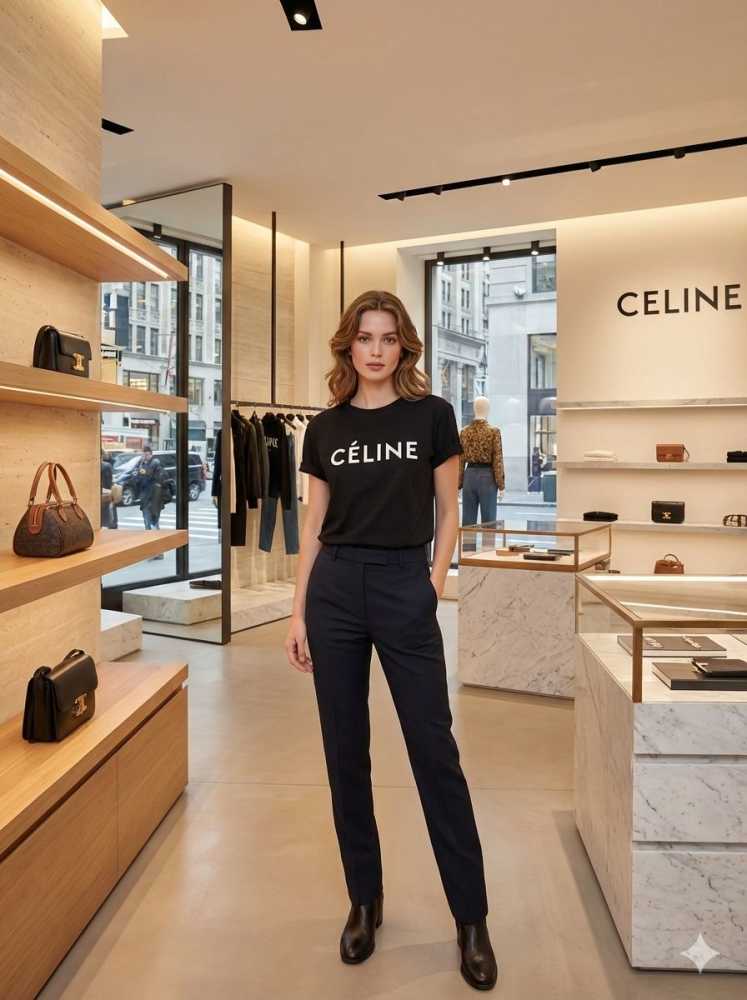 Celine Black Premium Quality Women T-shirt
