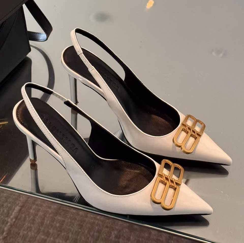 Balenciaga BB White Mid High Heel Sandals