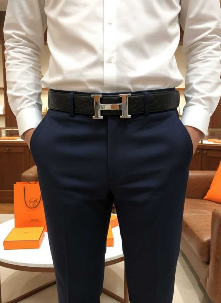 Hermes Silver Premium Quality Leather Belt-4