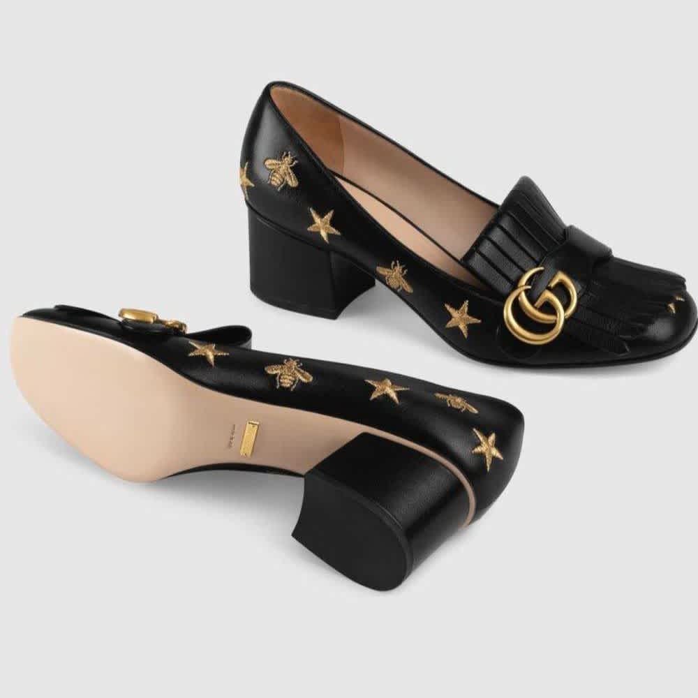 Gucci Marmont Black Mid High Heel Sandals