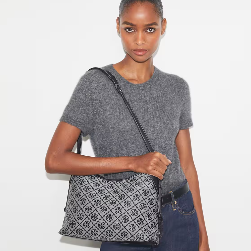 Tory Burch Monogram Black Contrast Embossed Tote Bag-thumb-4