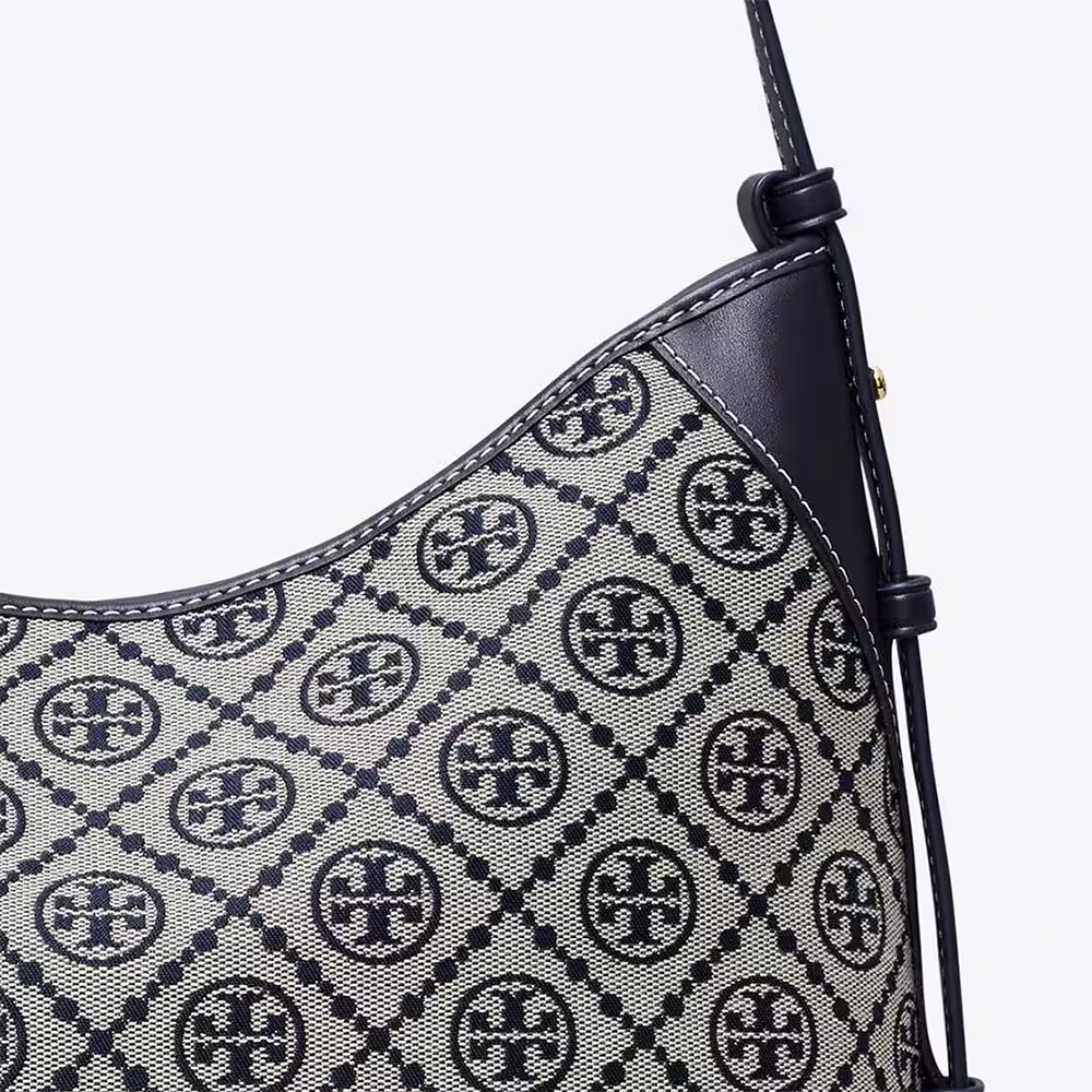 Tory Burch Monogram Black Contrast Embossed Tote Bag-thumb-3