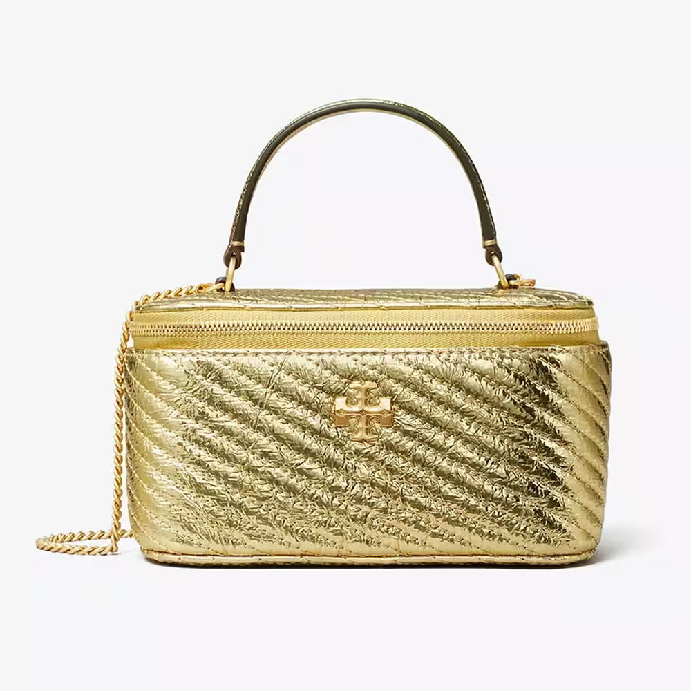 Tory Burch Golden Kira Metallic Moto Quilt Vanity Bag
