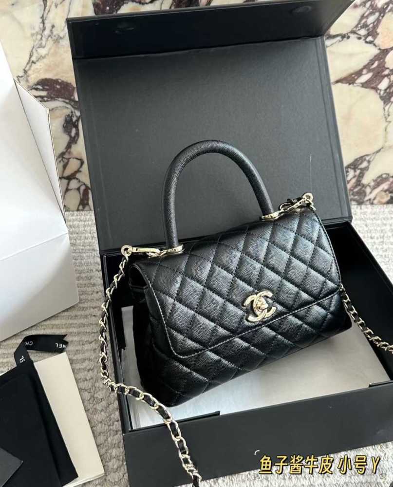 Tory Burch Coco Caviar Black Top Handle Bag