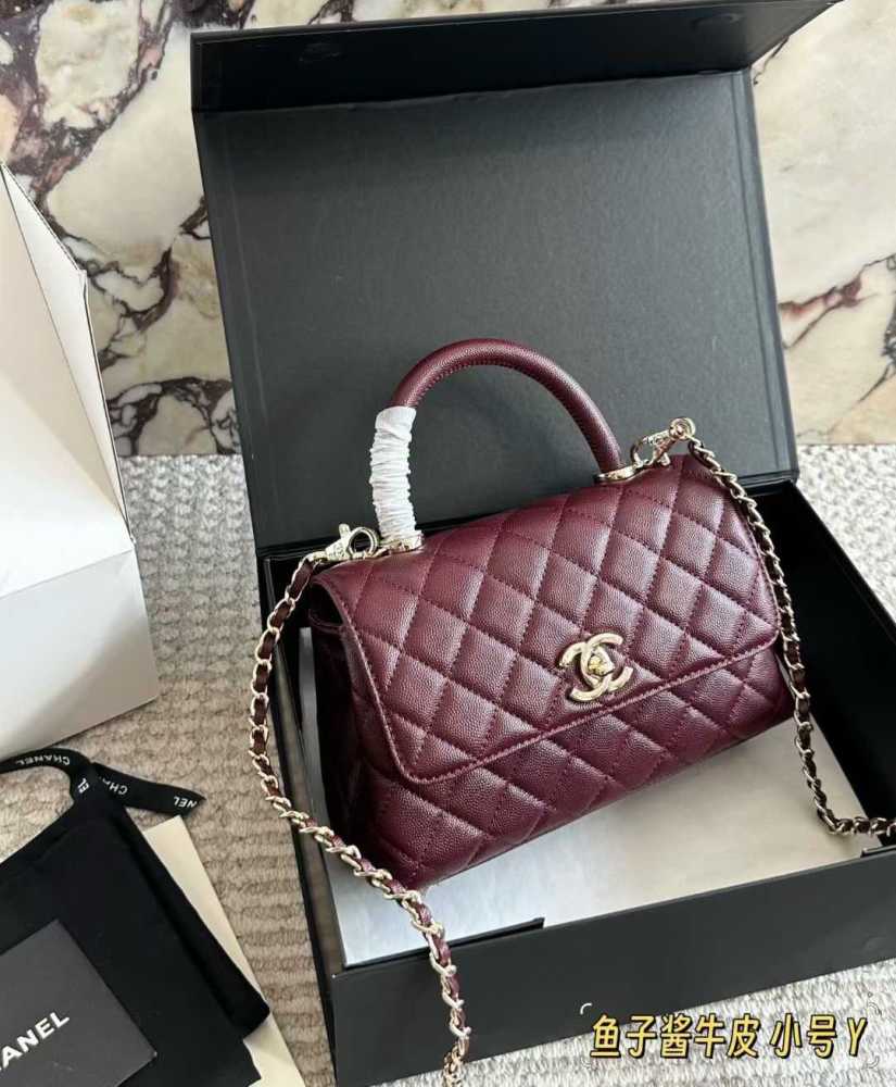 Tory Burch Coco Caviar Wine Top Handle Bag