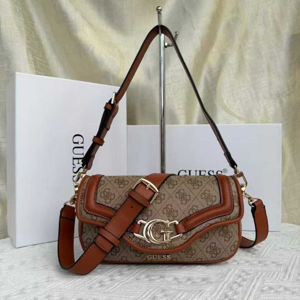 Guess Dea Flap Brown Shoulder Bag-thumb-0