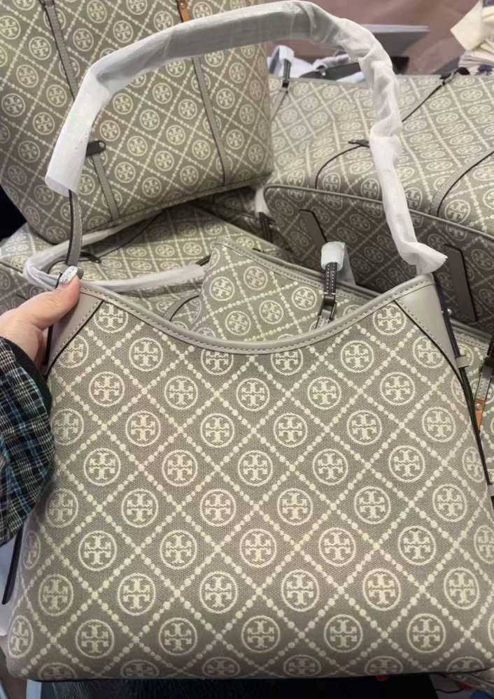 Tory Burch Monogram Cream Contrast Embossed Tote Bag-1