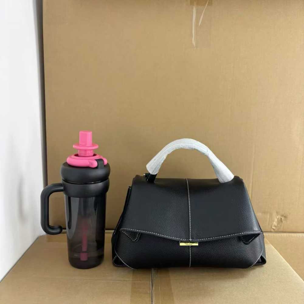 Polène Mokki Textured Black suede Handle Bag-thumb-0