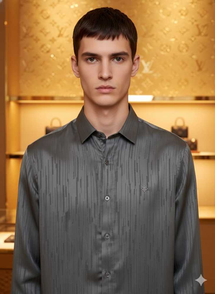 Louis Vuitton Monogram Grey Premium Cotton Shirt-1