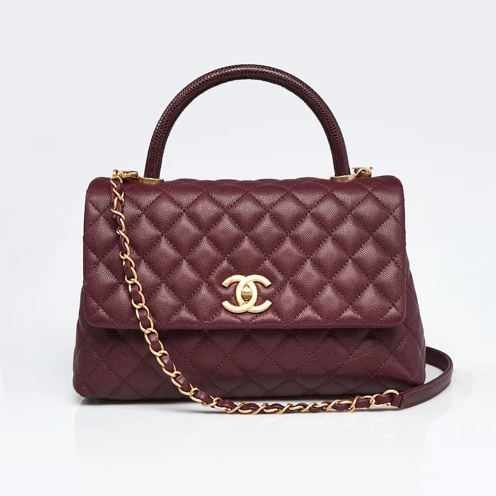 Tory Burch Coco Caviar Wine Top Handle Bag