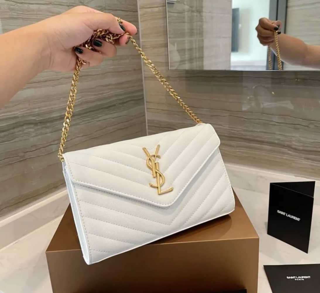 Saint Laurent Kate Grained White leather Shoulder Bag
