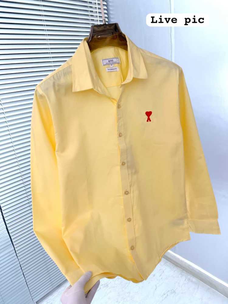 Ami Paris Heart Logo Yellow Striped Shirt-thumb-2