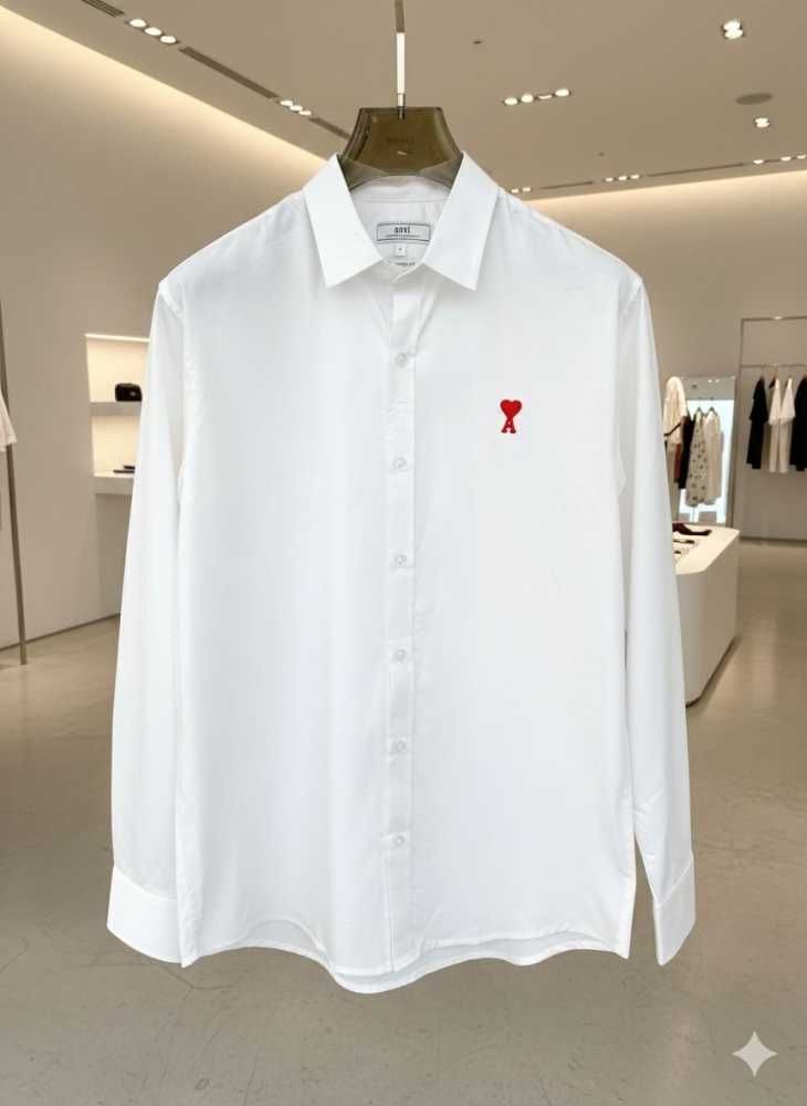 Ami Paris Heart Logo White Striped Shirt-1