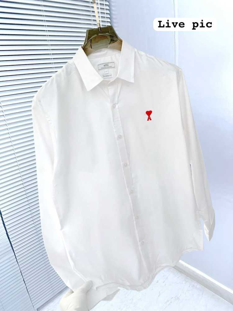 Ami Paris Heart Logo White Striped Shirt-2