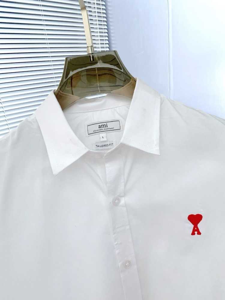Ami Paris Heart Logo White Striped Shirt-3