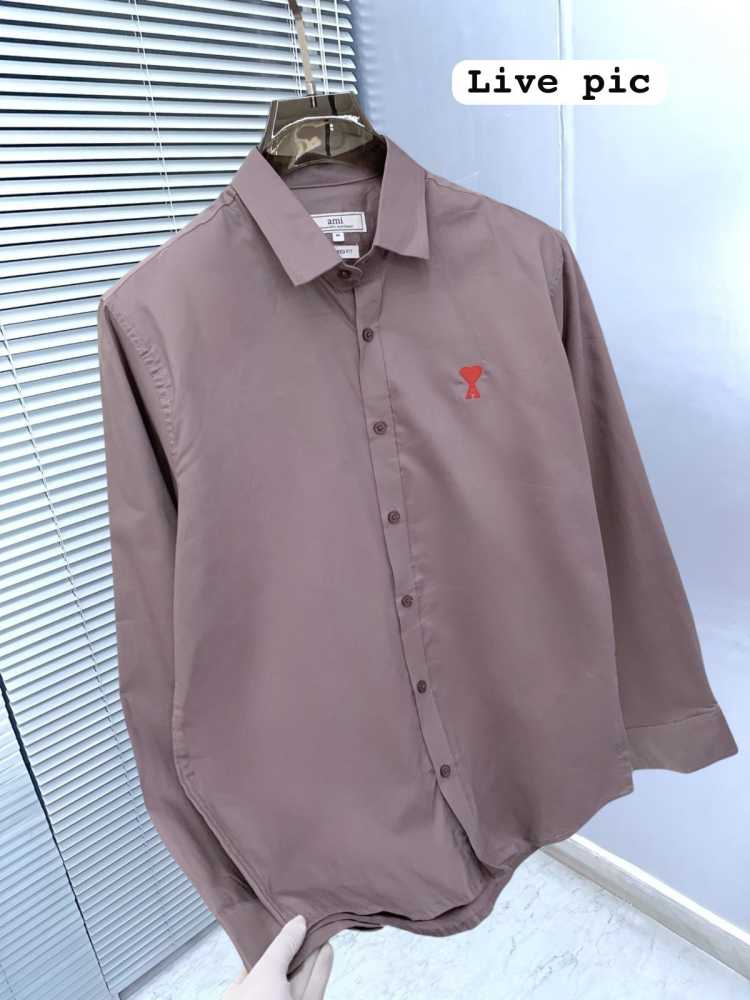 Ami Paris Heart Logo Purple Striped Shirt-2