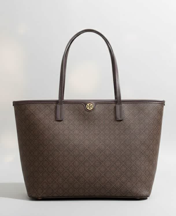 Tory Burch Perry Dark Brown Small Embossed Tote Bag-thumb-1