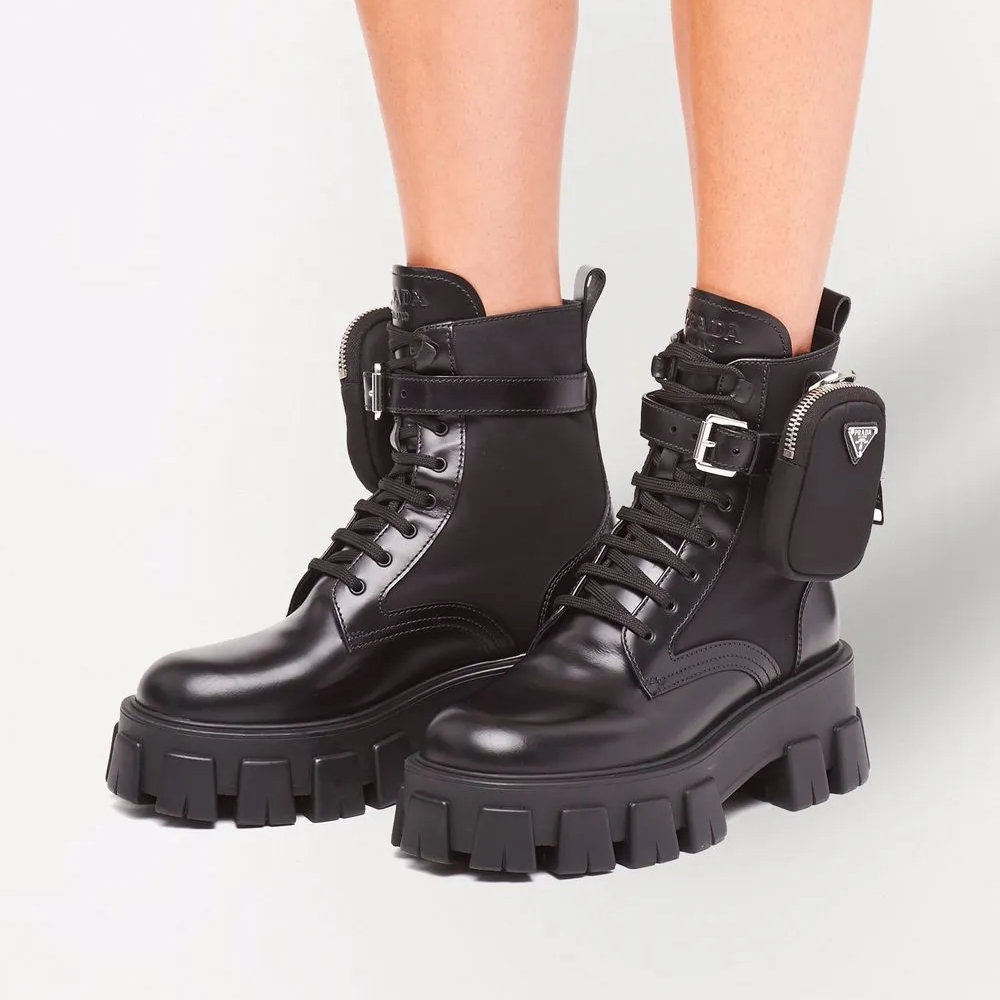 Prada Black Monilith Premium Lace Up Boot-thumb-3