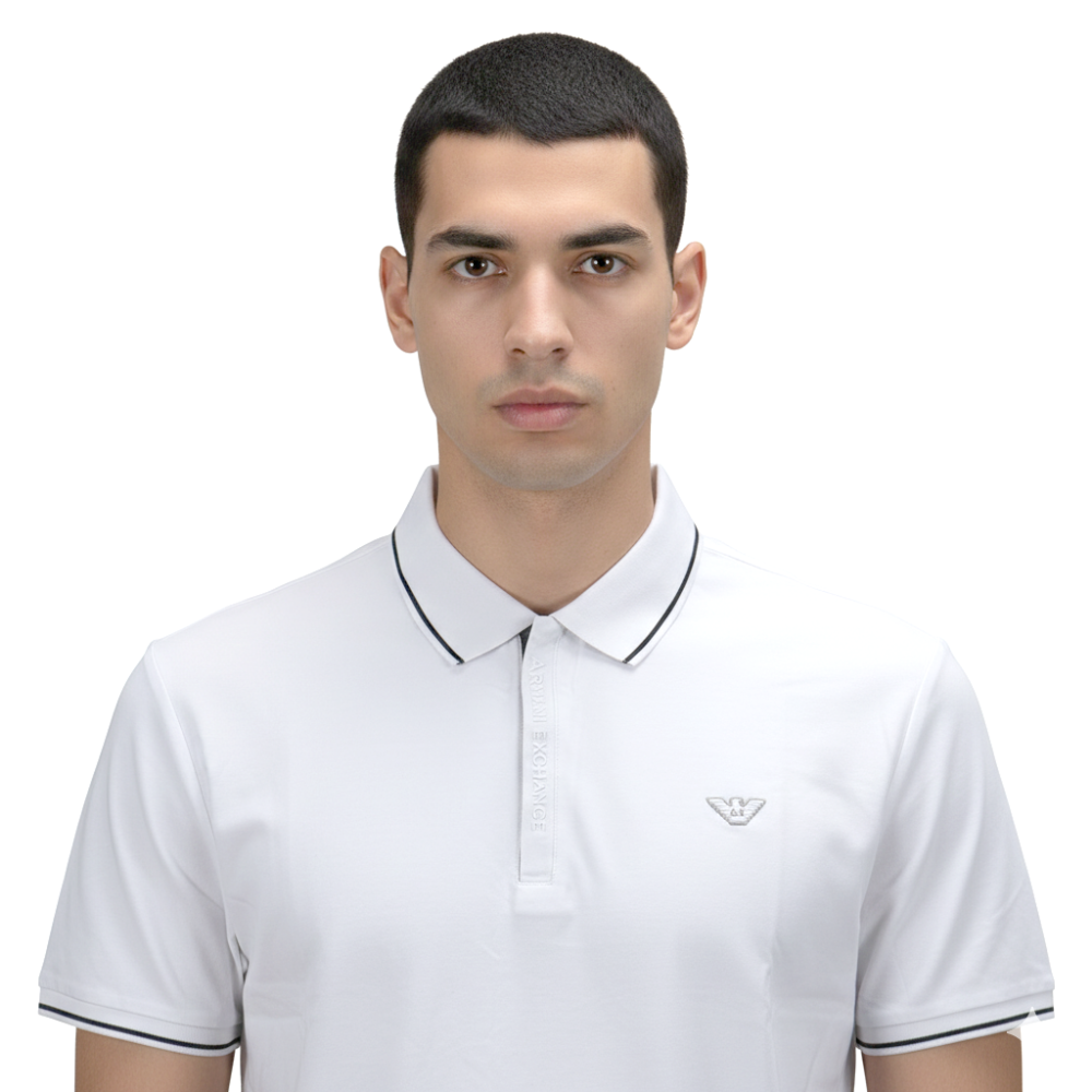 Giorgio Armani Embroidered logo White Polo T-shirt-thumb-3